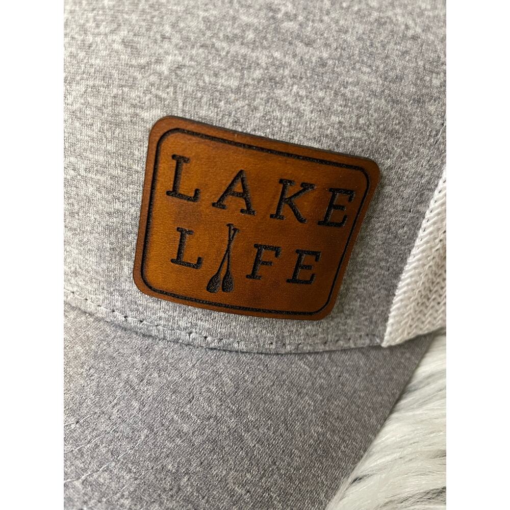 Lake Life Women’s Trucker flex fit Hat with NO pony holder leather patch